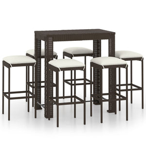 Set da Bar da Giardino 7 pz con Cuscini in Polyrattan Marrone cod mxl 32329