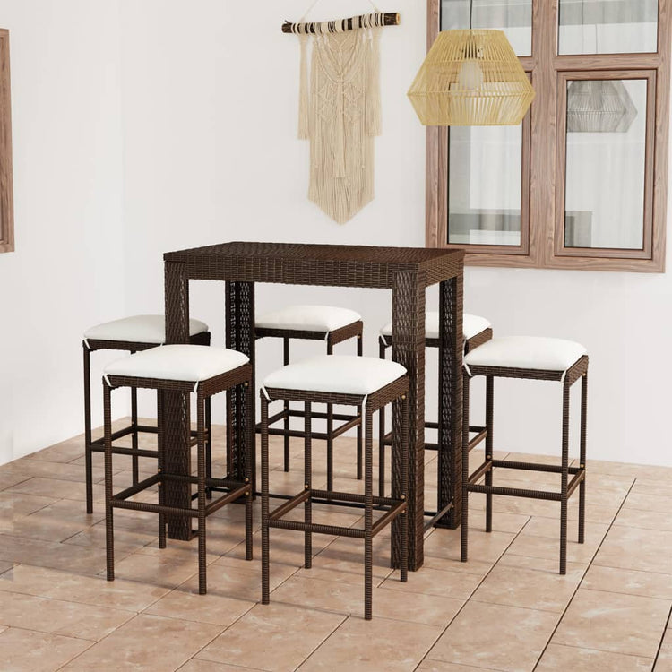 Set da Bar da Giardino 7 pz con Cuscini in Polyrattan Marrone cod mxl 32329