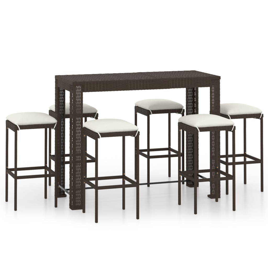 Set da Bar da Giardino 7 pz con Cuscini in Polyrattan Marrone cod mxl 32328