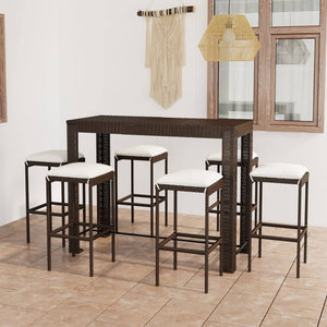 Set da Bar da Giardino 7 pz con Cuscini in Polyrattan Marrone cod mxl 32328