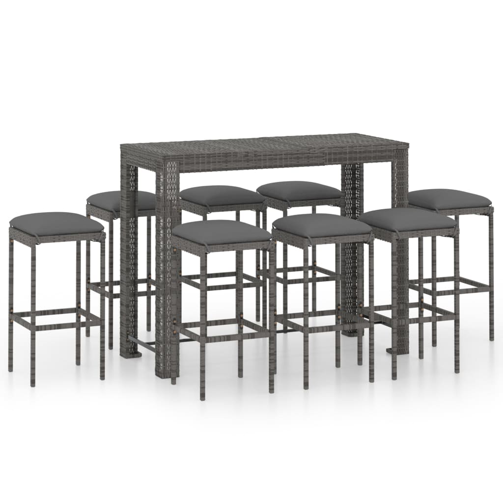 Set da Bar da Giardino 9 pz con Cuscini in Polyrattan Grigio 3064791