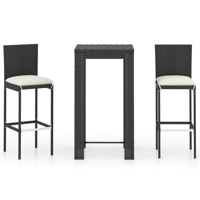 Set Bar da Giardino 3 pz con Cuscini Polyrattan Nero 3064792