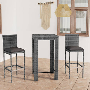 Set Bar da Giardino 3 pz con Cuscini in Polyrattan Grigio 3064793