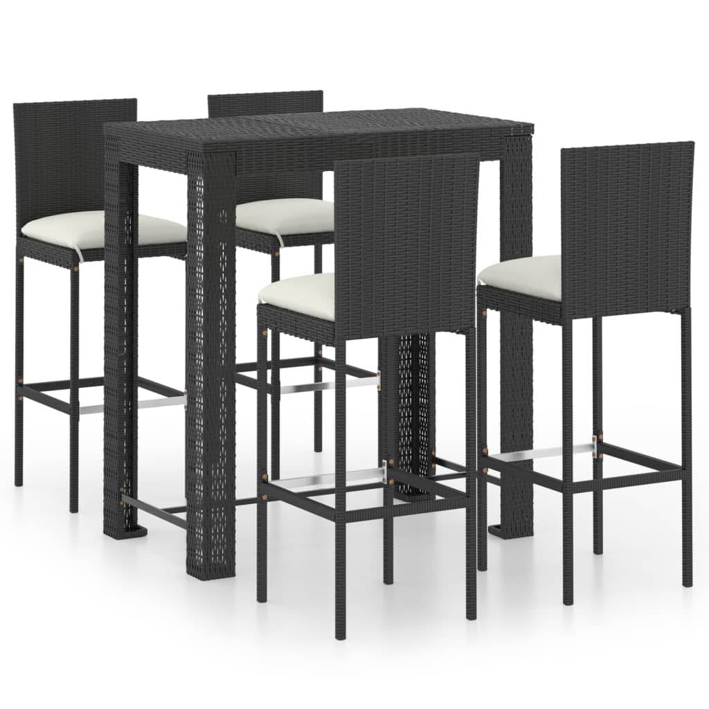 Set Bar da Giardino 5 pz con Cuscini Polyrattan Nero cod mxl 43136