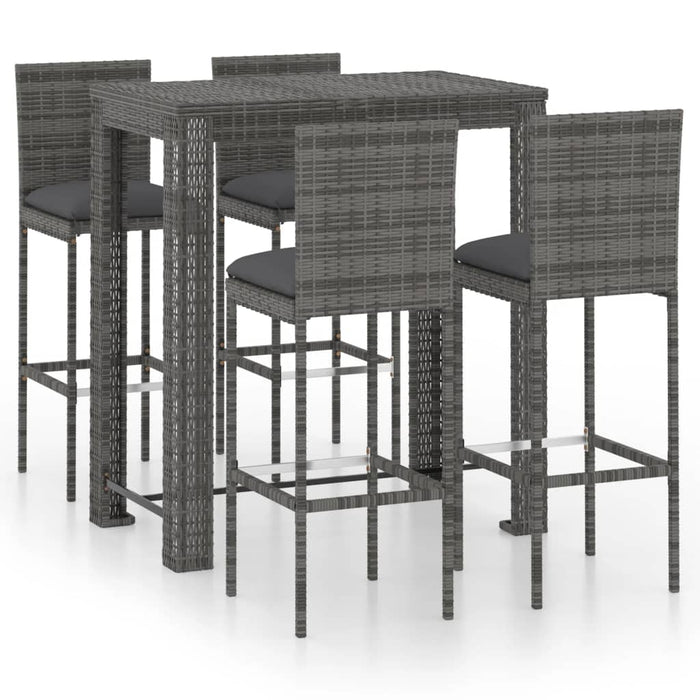 Set Bar da Giardino 5 pz con Cuscini in Polyrattan Grigio cod mxl 45581