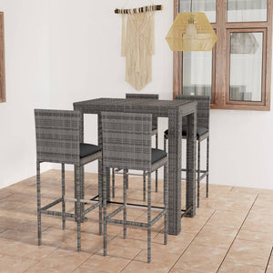 Set Bar da Giardino 5 pz con Cuscini in Polyrattan Grigio cod mxl 45581