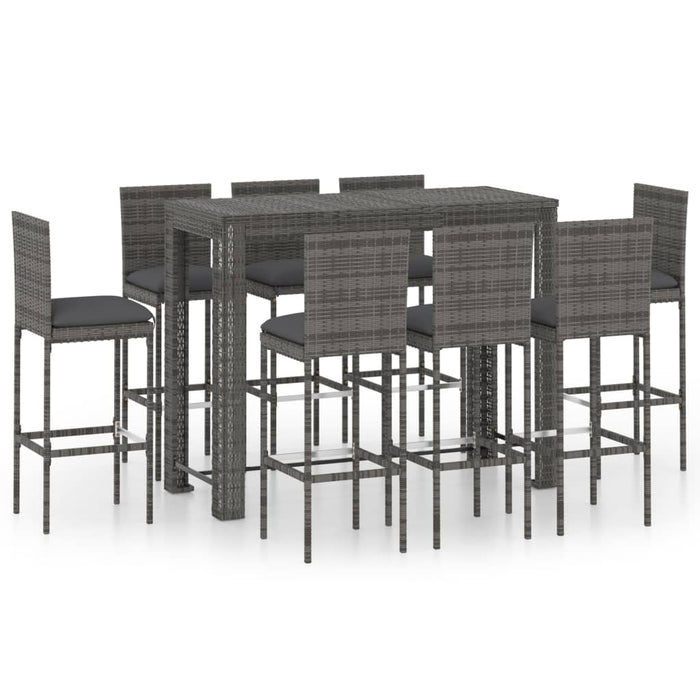 Set Bar da Giardino 9 pz con Cuscini in Polyrattan Antracite 3064803