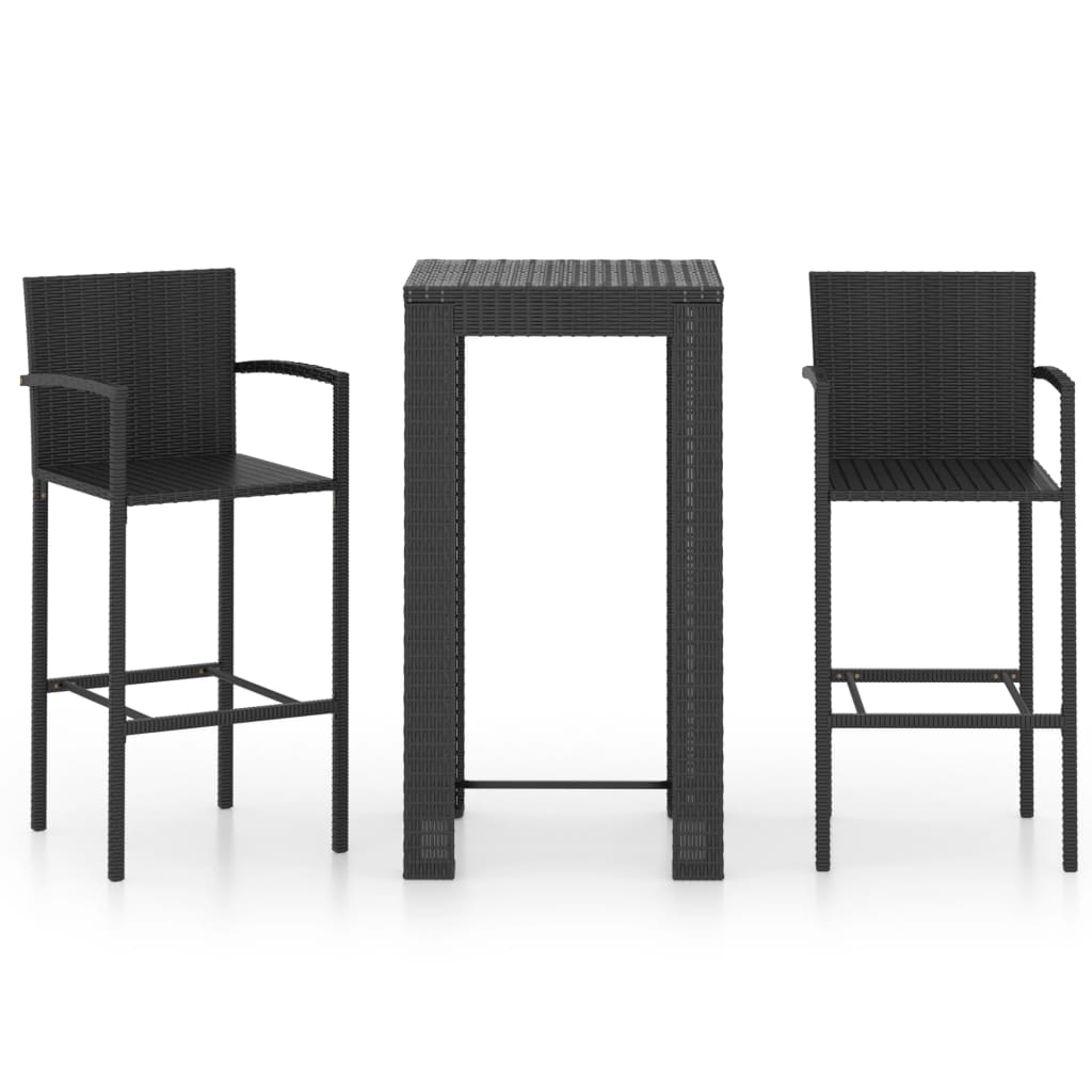 Set Bar da Giardino 3 pz con Braccioli in Polyrattan Nero 3064805