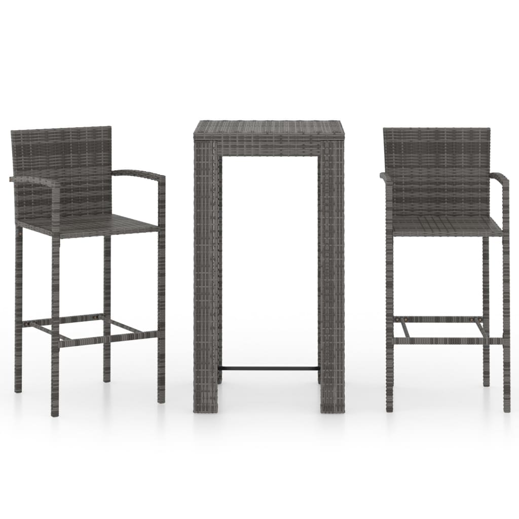 Set Bar da Giardino 3 pz con Braccioli in Polyrattan Grigio cod mxl 45247