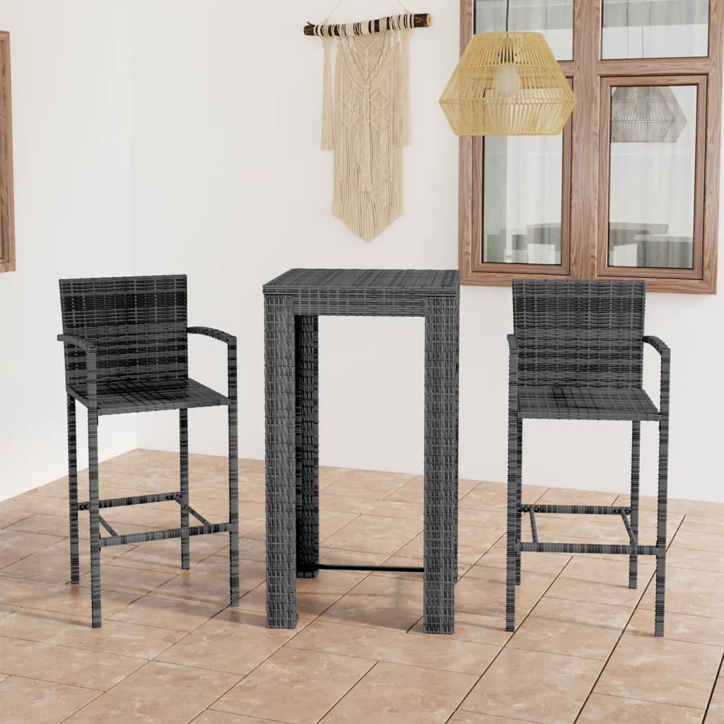 Set Bar da Giardino 3 pz con Braccioli in Polyrattan Grigio cod mxl 45247