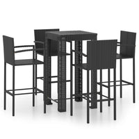 Set Bar da Giardino 5 pz con Braccioli in Polyrattan Nero cod mxl 42932