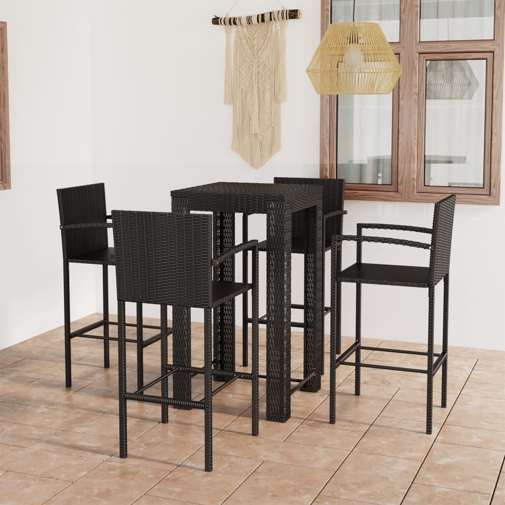 Set Bar da Giardino 5 pz con Braccioli in Polyrattan Nero cod mxl 42932