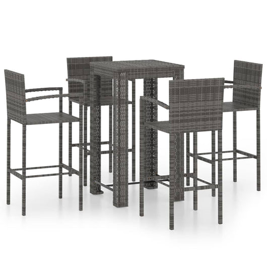 Set Bar da Giardino 5 pz con Braccioli in Polyrattan Grigio cod mxl 44258