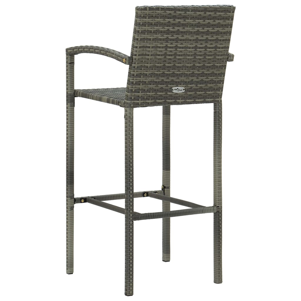 Set Bar da Giardino 7 pz con Braccioli in Polyrattan Grigio