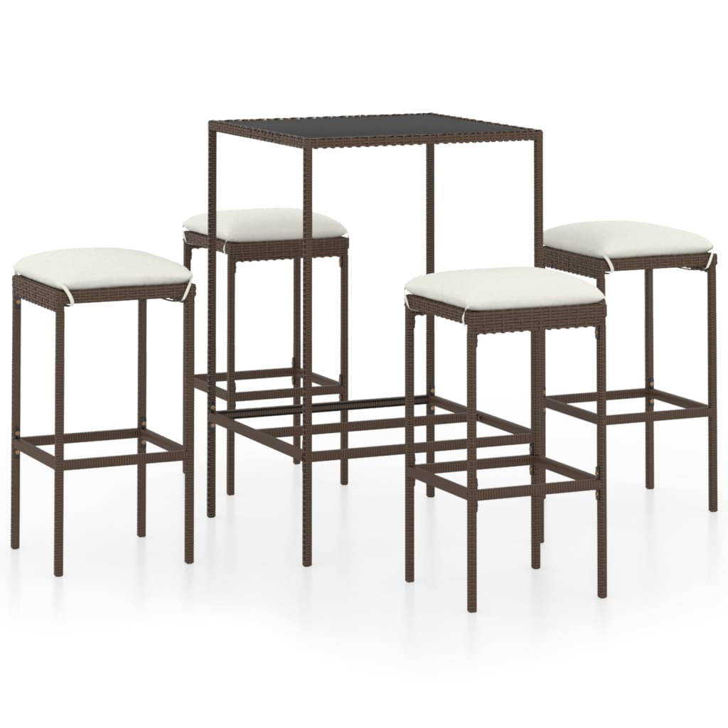 Set da Bar da Giardino 5 pz con Cuscini in Polyrattan Marrone cod mxl 34949