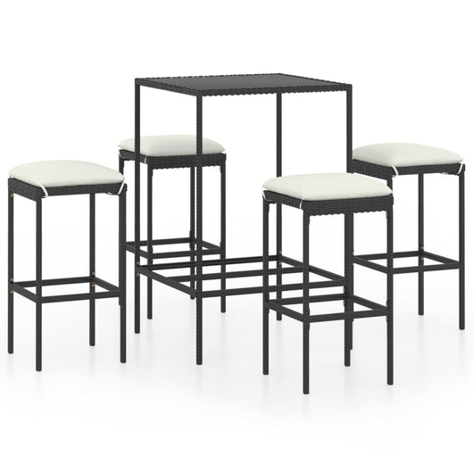 Set da Bar da Giardino 5 pz con Cuscini in Polyrattan Nero cod mxl 31303