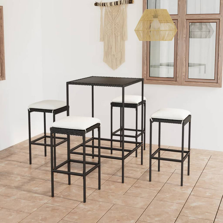 Set da Bar da Giardino 5 pz con Cuscini in Polyrattan Nero cod mxl 31303