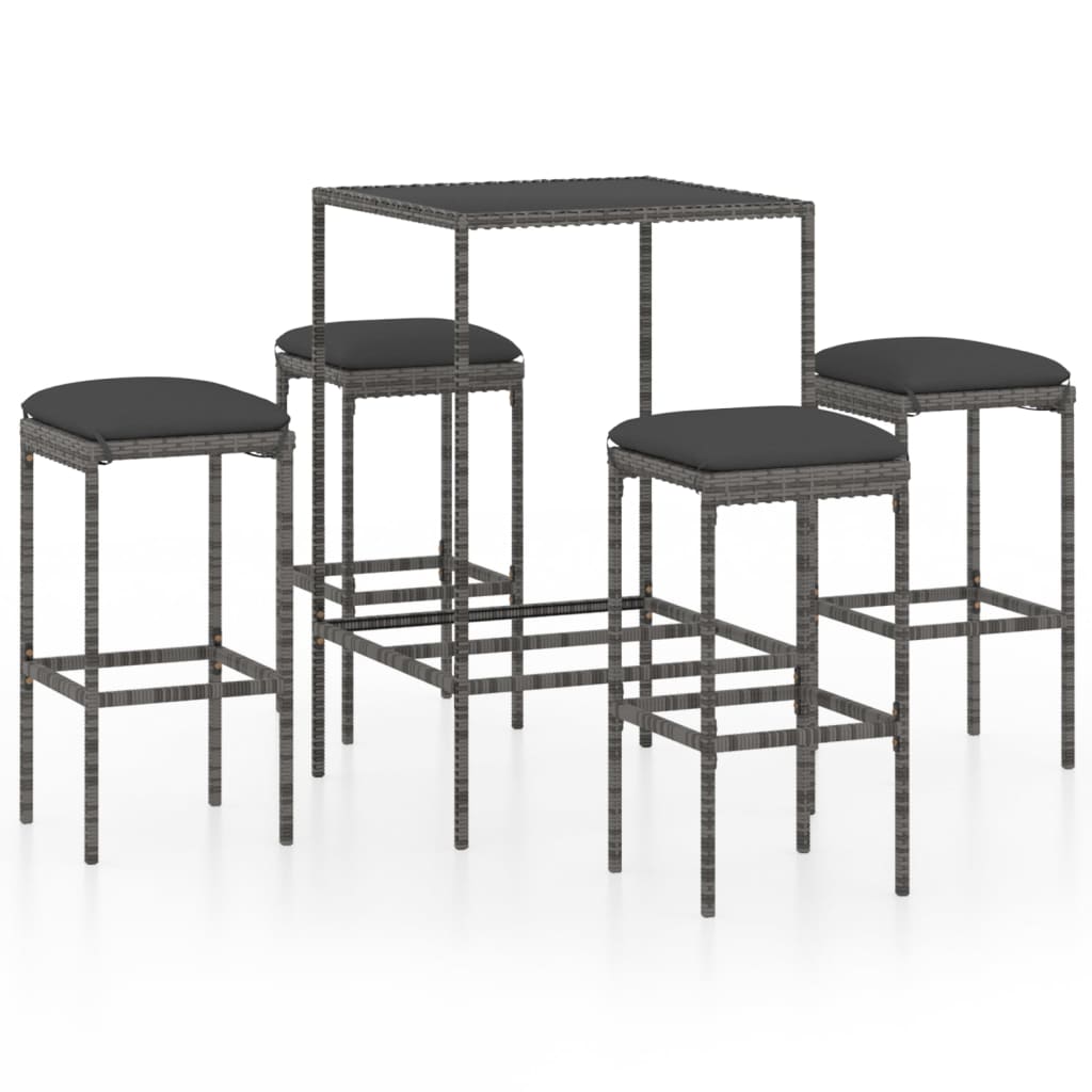 Set da Bar da Giardino 5 pz con Cuscini in Polyrattan Grigio cod mxl 31323