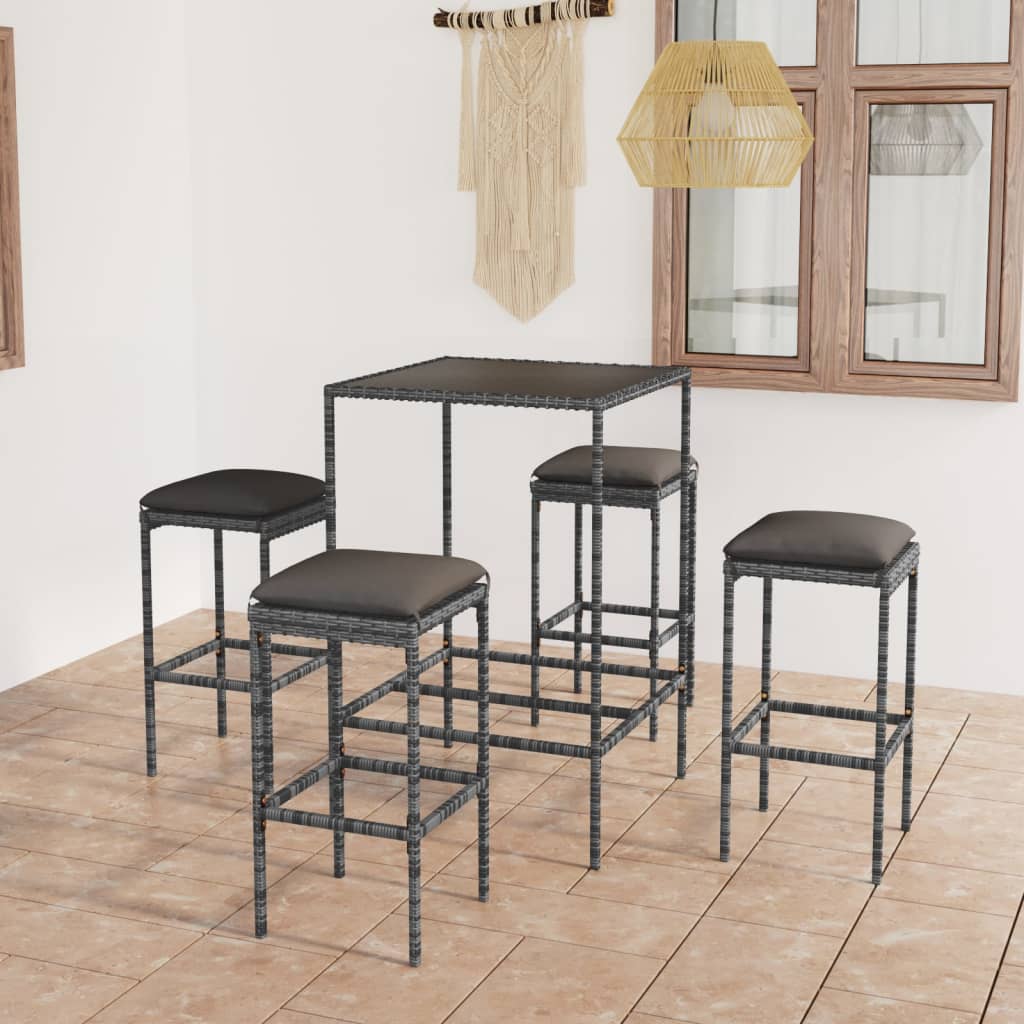 Set da Bar da Giardino 5 pz con Cuscini in Polyrattan Grigio cod mxl 31323