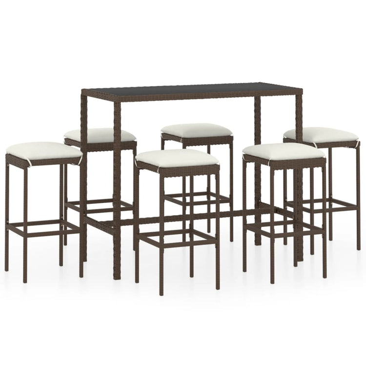 Set da Bar da Giardino 7 pz con Cuscini in Polyrattan Marrone cod mxl 34865