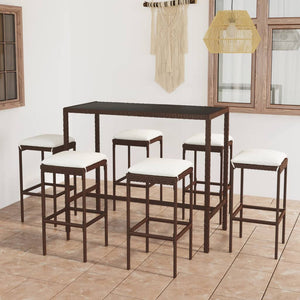 Set da Bar da Giardino 7 pz con Cuscini in Polyrattan Marrone cod mxl 34865