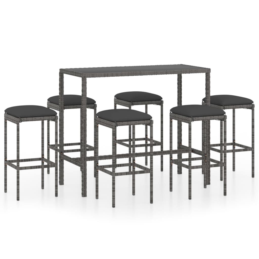 Set da Bar da Giardino 7 pz con Cuscini in Polyrattan Grigio cod mxl 37437