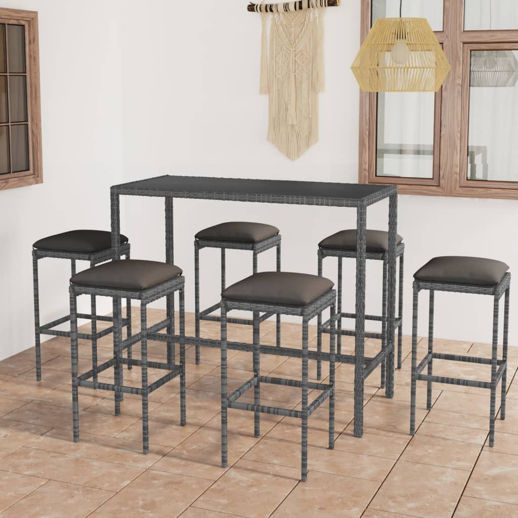 Set da Bar da Giardino 7 pz con Cuscini in Polyrattan Grigio cod mxl 37437