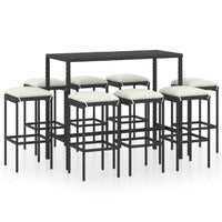 Set da Bar da Giardino 9 pz con Cuscini in Polyrattan Nero