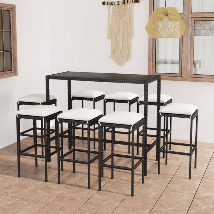 Set da Bar da Giardino 9 pz con Cuscini in Polyrattan Nero 3064826