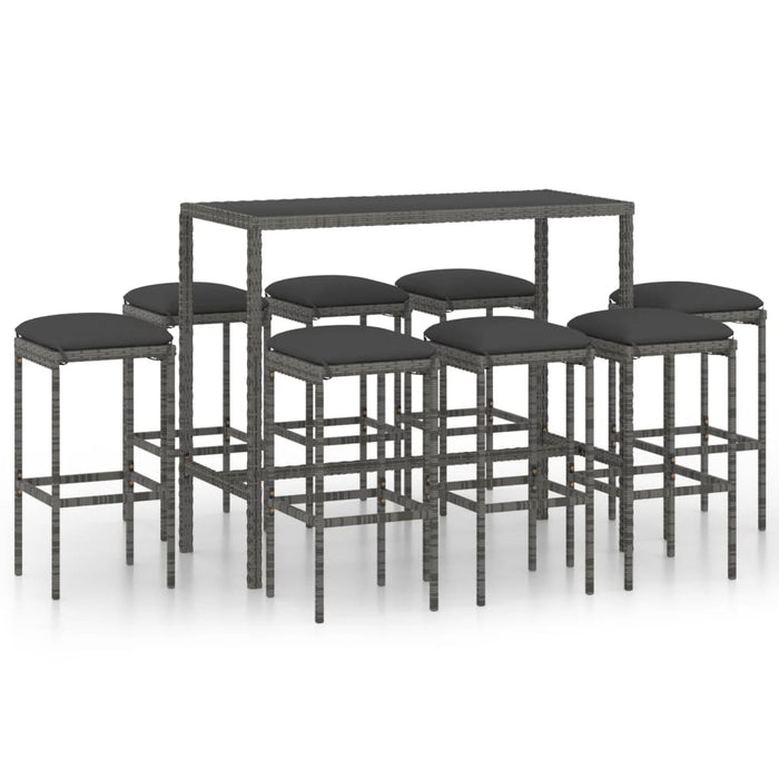 Set da Bar da Giardino 9 pz con Cuscini in Polyrattan Grigio 3064827