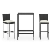 Set Bar da Giardino 3 pz con Cuscini in Polyrattan Nero 3064828