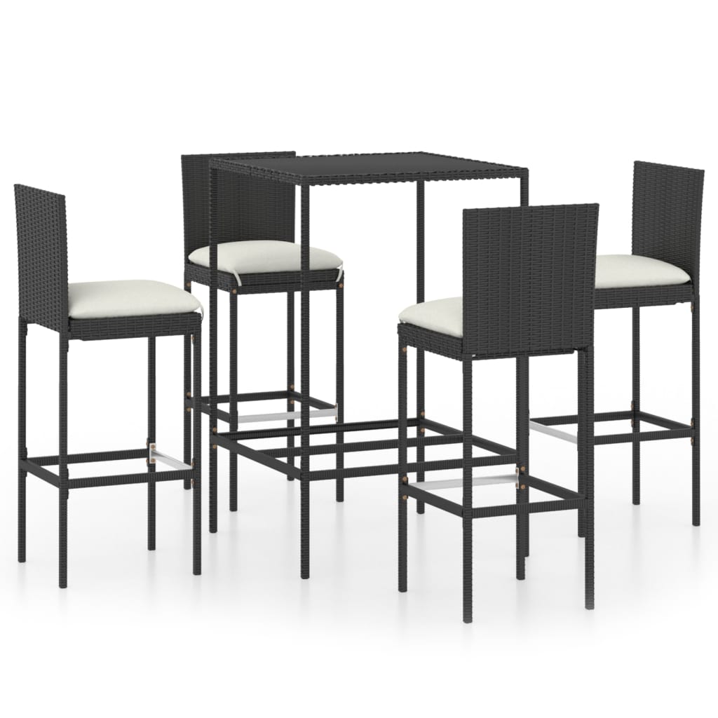 Set Bar da Giardino 5 pz con Cuscini in Polyrattan Nero 3064830