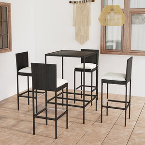 Set Bar da Giardino 5 pz con Cuscini in Polyrattan Nero 3064830