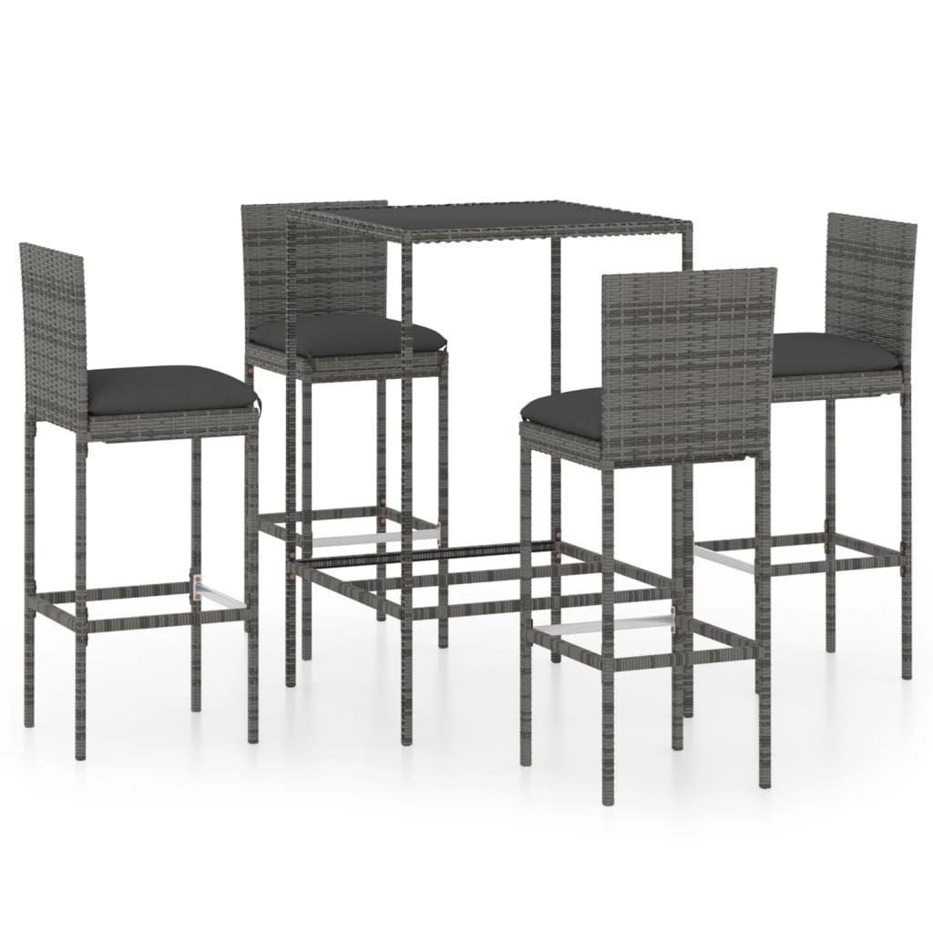 Set da Bar da Giardino 5 pz con Cuscini in Polyrattan Grigio 3064831