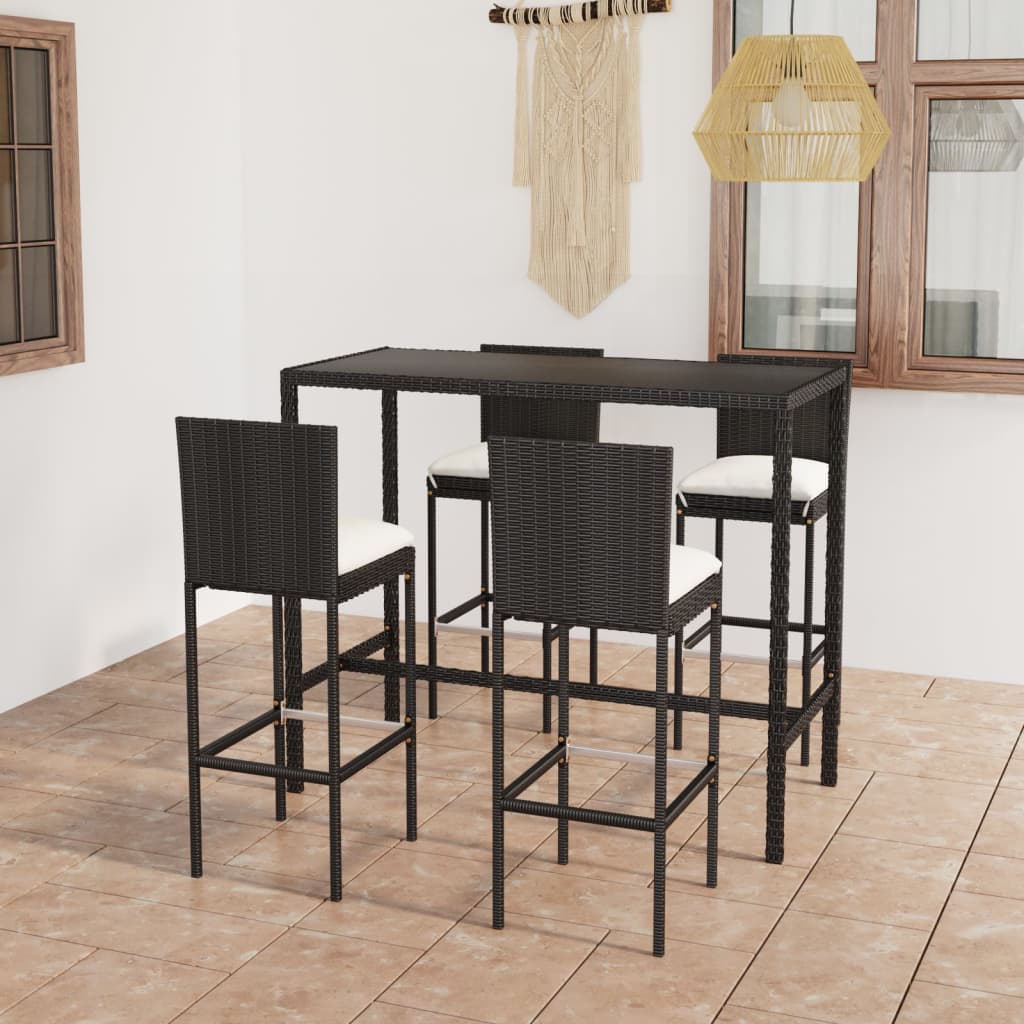 Set da Bar da Giardino 5 pz con Cuscini in Polyrattan Nero 3064832