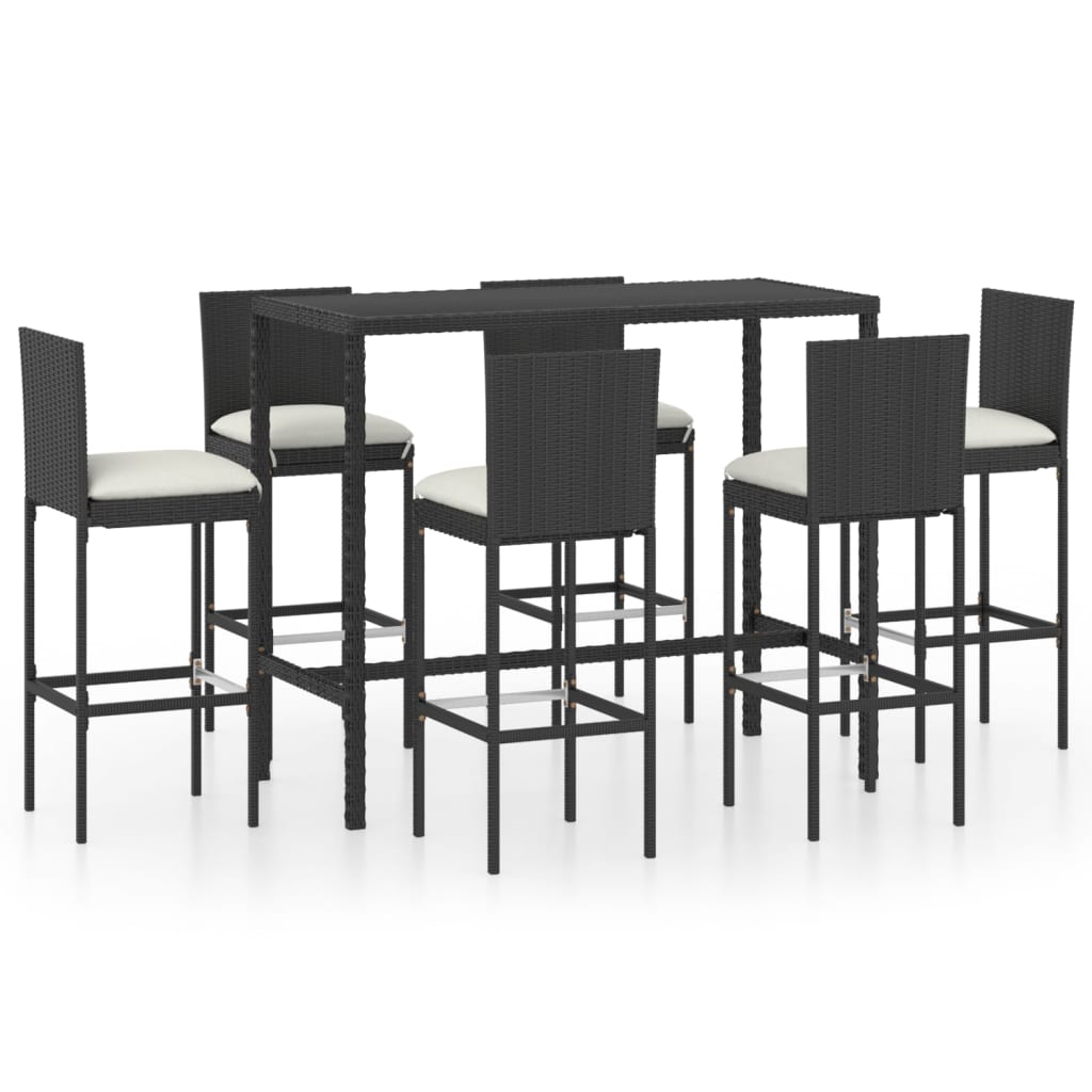 Set Bar da Giardino 7 pz con Cuscini in Polyrattan Nero 3064834