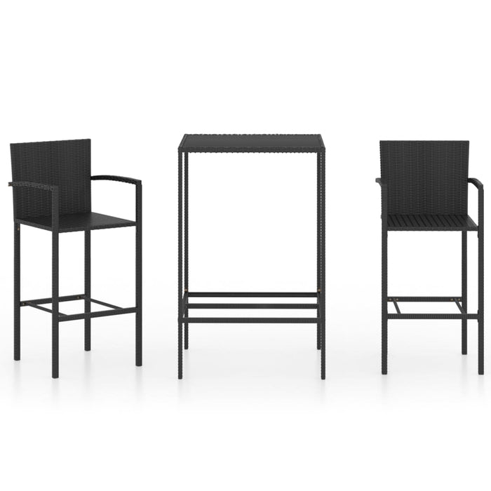 Set Bar da Giardino 3 pz in Polyrattan Nero 3064837