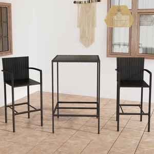 Set Bar da Giardino 3 pz in Polyrattan Nero 3064837