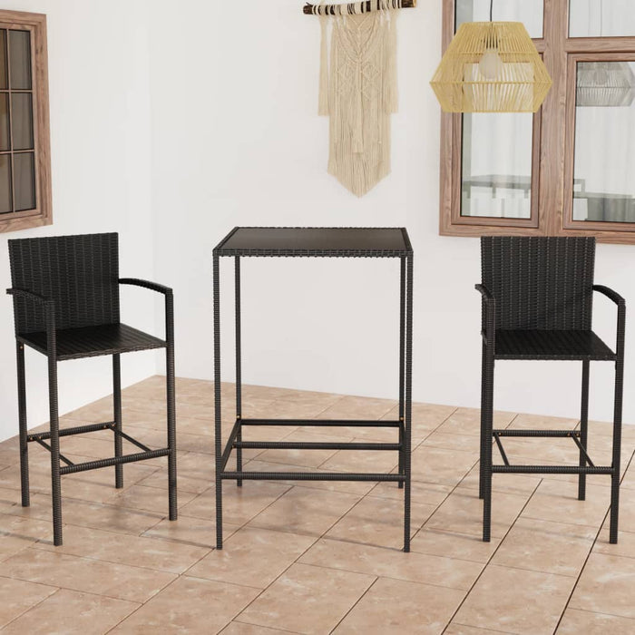 Set Bar da Giardino 3 pz in Polyrattan Nero 3064837