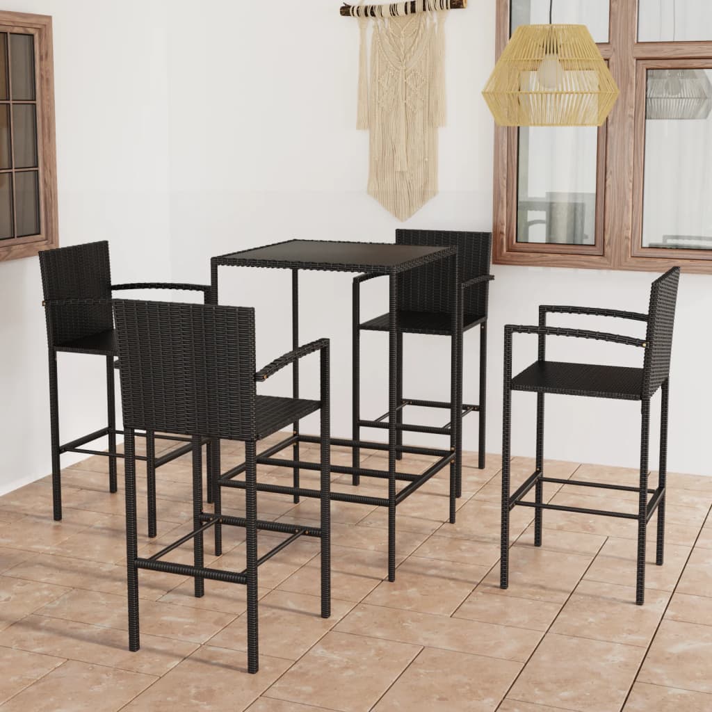 Set da Bar da Giardino 5 pz in Polyrattan Nero cod mxl 40291