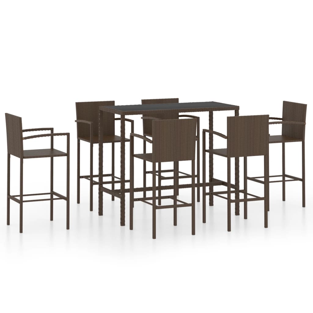 Set da Bar da Giardino 7 pz in Polyrattan Marrone