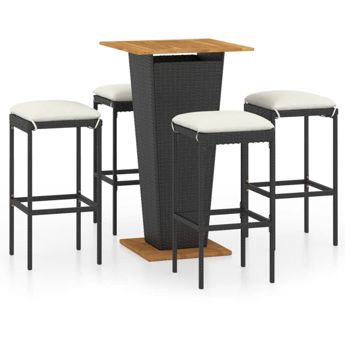 Set da Bar da Giardino 5 pz con Cuscini in Polyrattan Nero cod mxl 40003