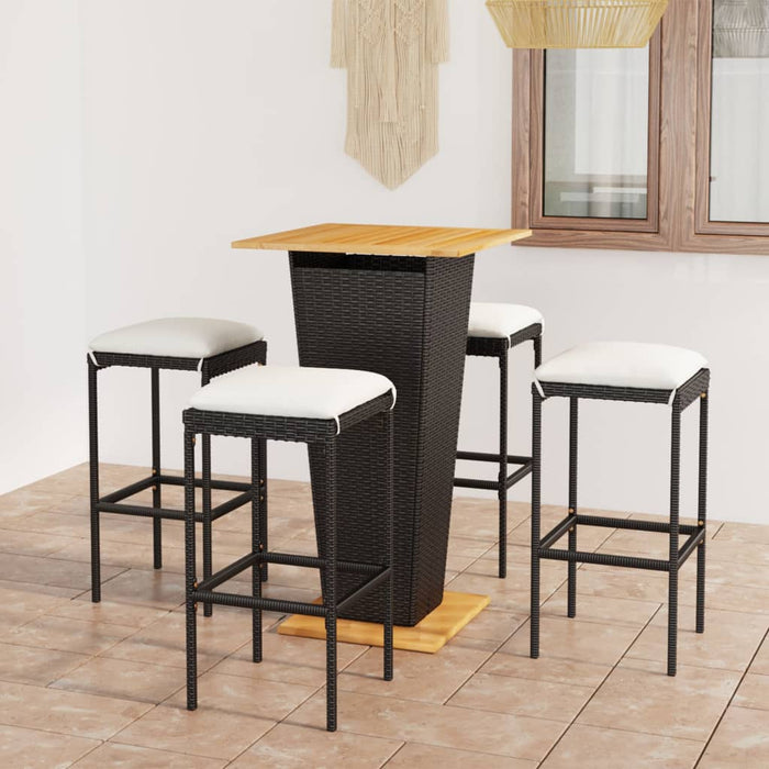 Set da Bar da Giardino 5 pz con Cuscini in Polyrattan Nero cod mxl 40003