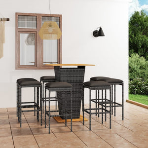 Set da Bar per Giardino 9 pz con Cuscini in Polyrattan Grigio cod mxl 35342