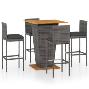 Set da Bar da Giardino 5 pz con Cuscini in Polyrattan Grigio 3064861