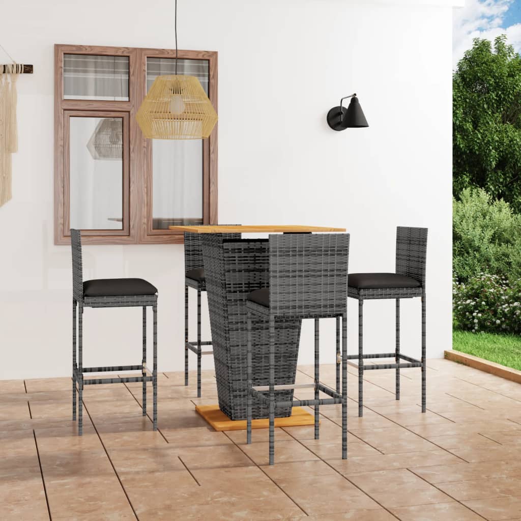 Set da Bar da Giardino 5 pz con Cuscini in Polyrattan Grigio 3064861