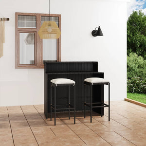 Set Bar da Giardino 3 pz con Cuscini Nero 3064873