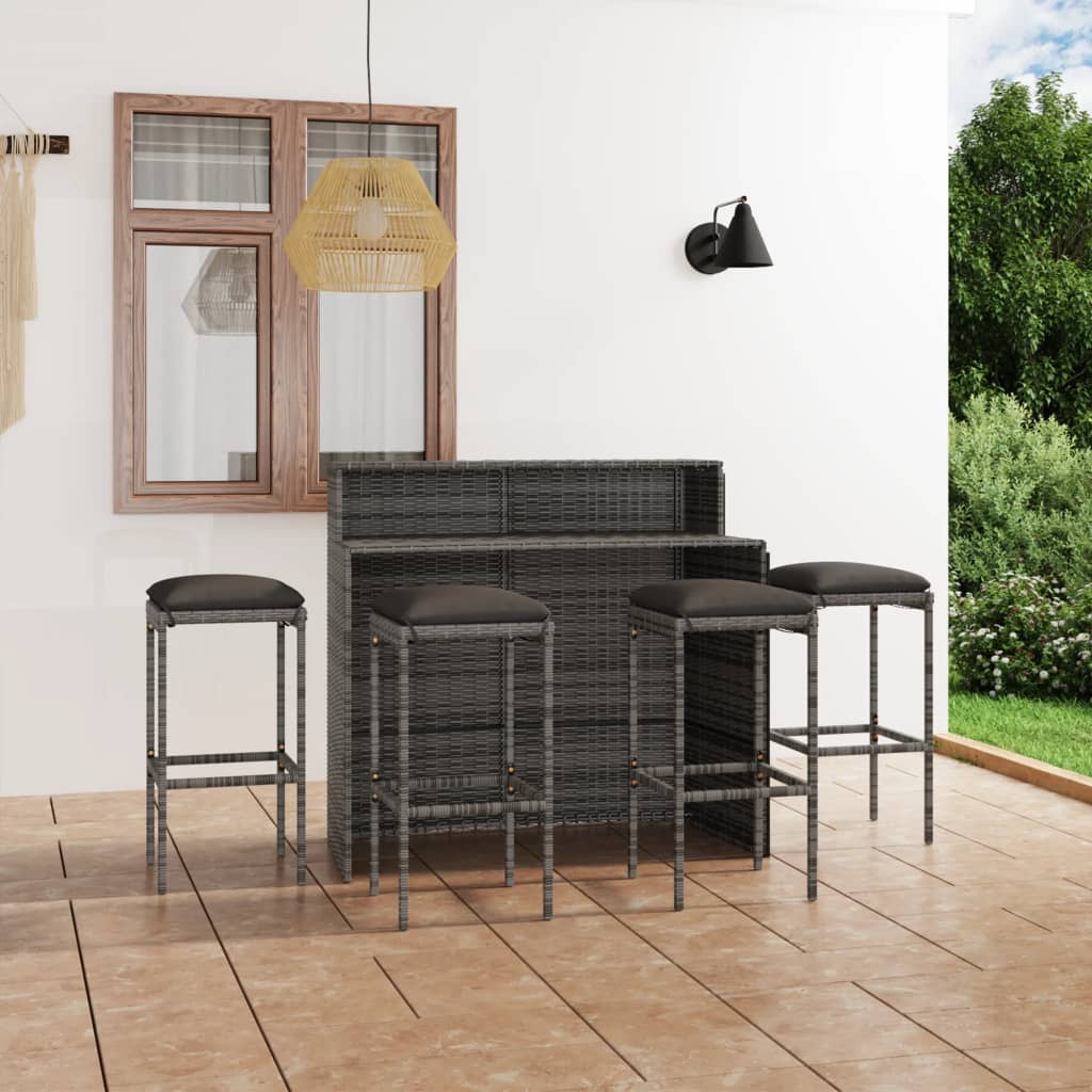 Set Bar da Giardino 5 pz con Cuscini Grigio 3064880