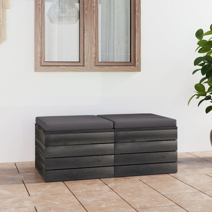 Pouf da Giardino su Pallet 2 pz con Cuscini in Massello di Pino 3061707