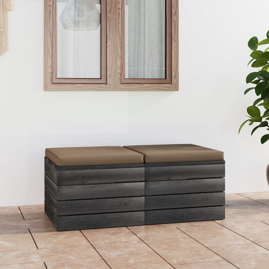 Pouf da Giardino su Pallet 2 pz con Cuscini in Massello di Pino 3061715